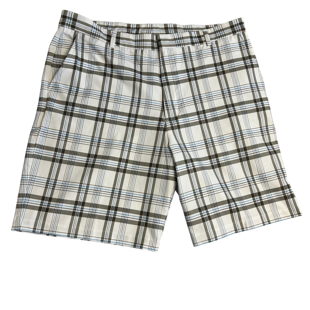 Walter Hagen Mens Golf Shorts 38 White Brown Blue Plaid Performance Stretch W38